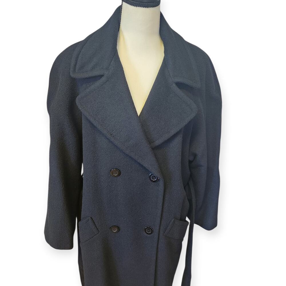 100% Camel Hair Vintage Jonathan Michael Long Black Belted Trench Coat Women 10 - Picture 3 of 10